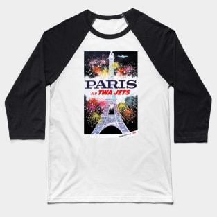 PARIS via Fly TWA Jets Vintage Airline Poster Baseball T-Shirt